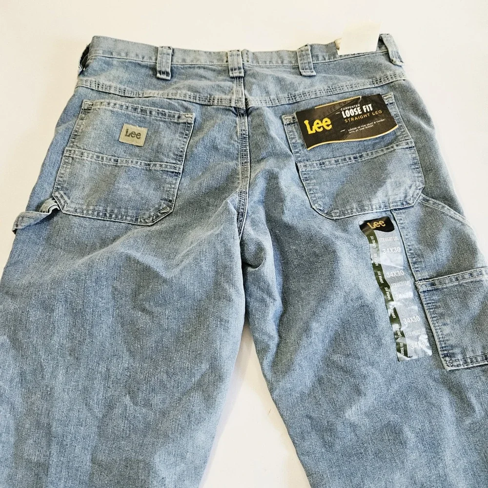 NWT Lee Men's Sz 34x30 Light Straight Leg Loose Fit Cargo Carpenter Denim Jeans